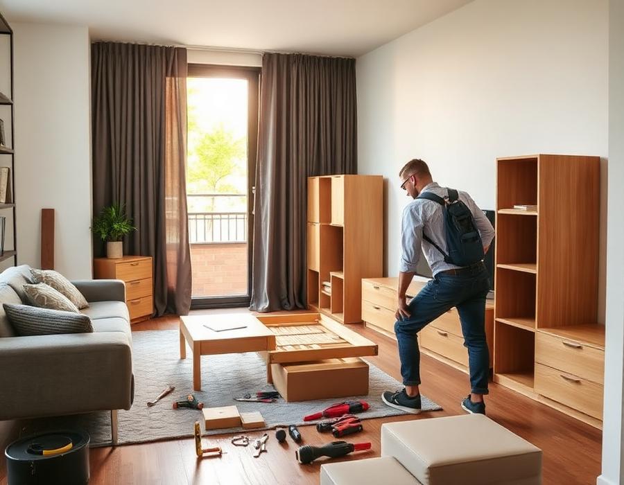 Handyman assembling and repairing household fixtures